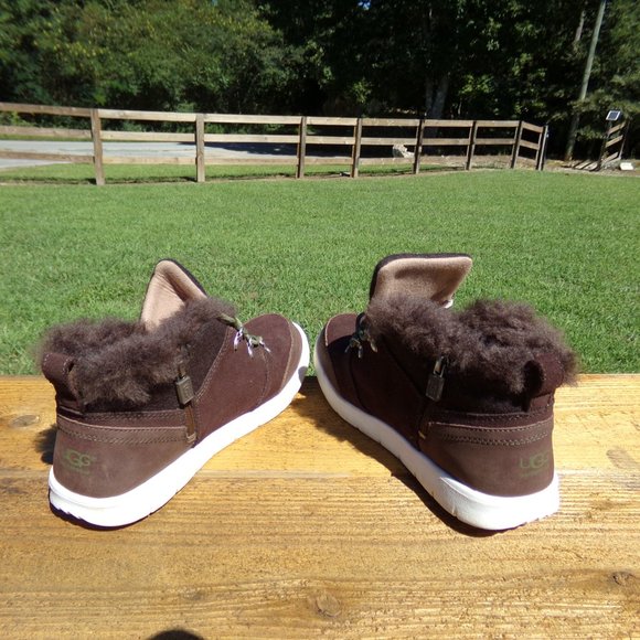 UGG KIDS 1018455K BROWN SUEDE LACE UP OBIE WATERPROOF SHOES BIG KIDS SIZE 6 - Picture 5 of 10